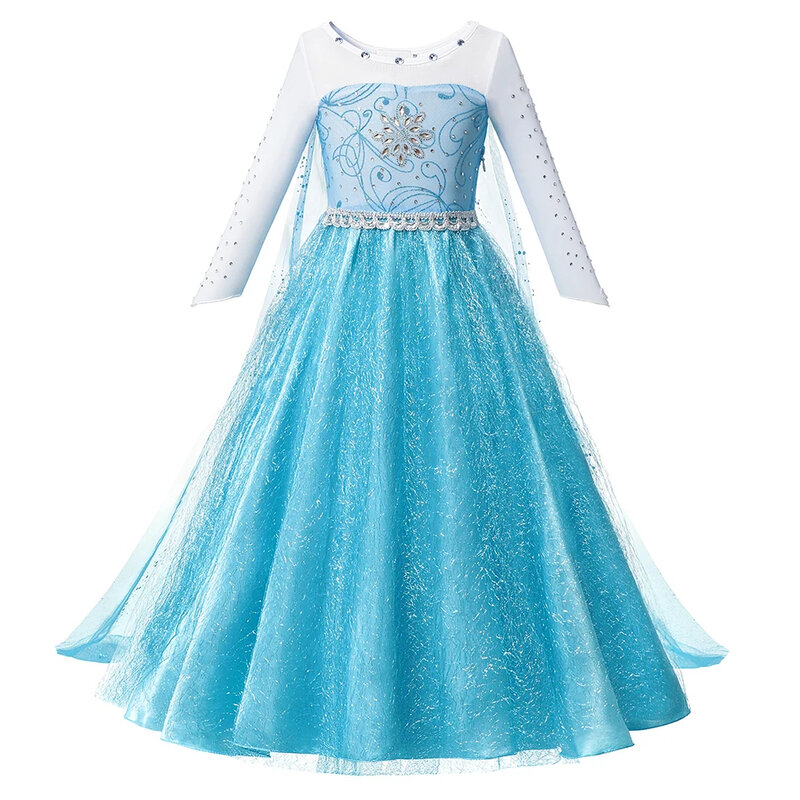 Kostum Frozen untuk anak perempuan, gaun pesta karnaval Halloween, pakaian Cosplay Salju Ratu Elsa 2024