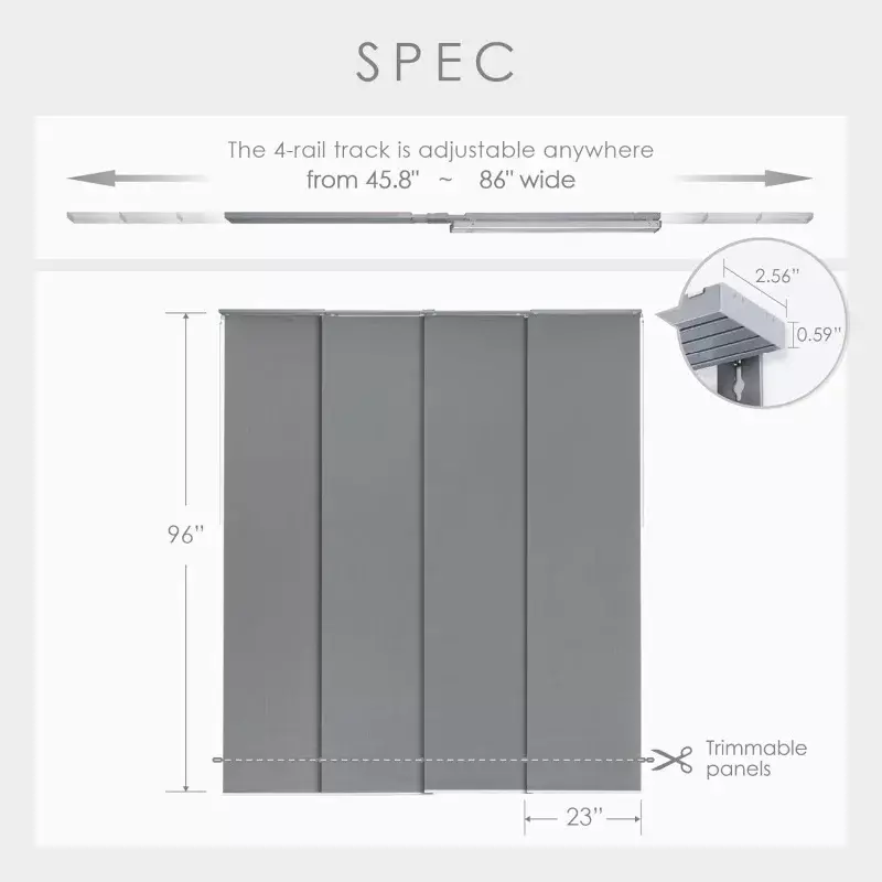 Goear-調節可能なスライドパネルトラックドアカーテン、窓用の拡張可能な垂直、35.8 "- 86" w x 96 "h