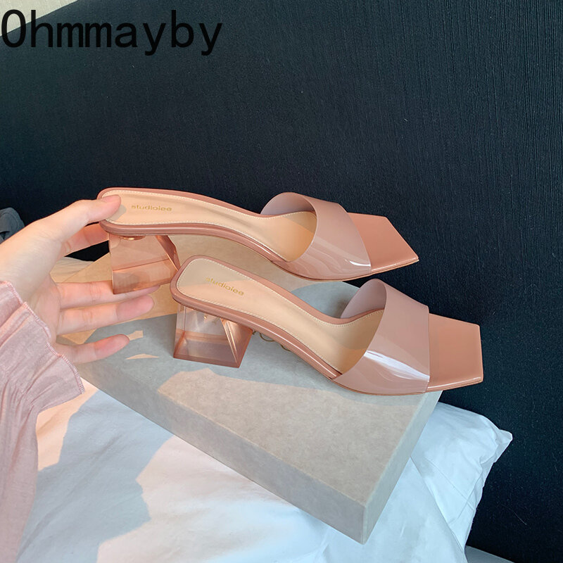 2024 musim panas wanita Sandal Fashion PVC transparan gaun Sandal sepatu wanita terbuka jari terbuka gaun luar ruangan hak tinggi Slide