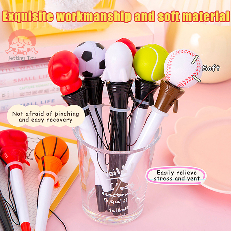 Funny Catapult Pen Football Basketball Baseball Rocket Boxing Bounce Ball Ballpoint Pen Decompression Toy Stationery Supplies