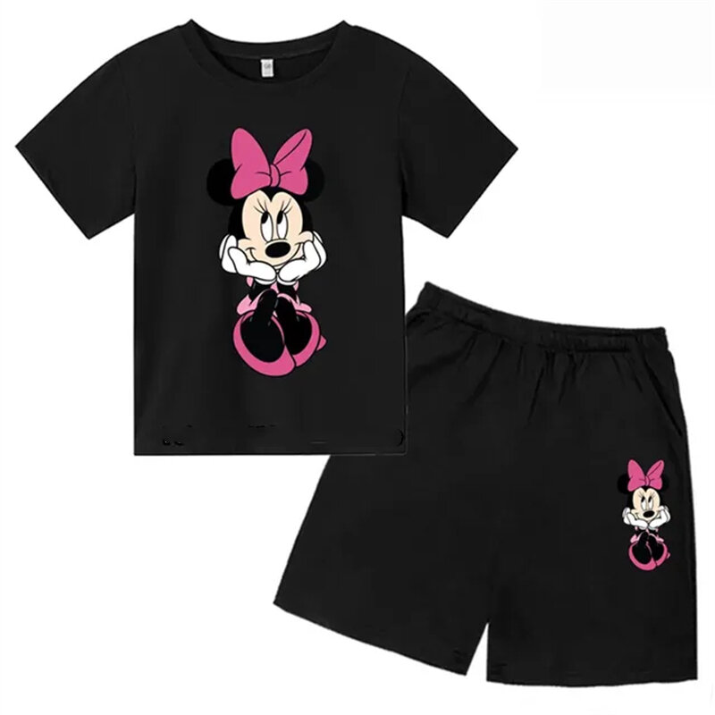 Mickey Mouse Summer Children Teenager Round Neck T-shirts+ Shorts Sets Suitability 2-12 Years Boys Girl Casual Short Sleeve