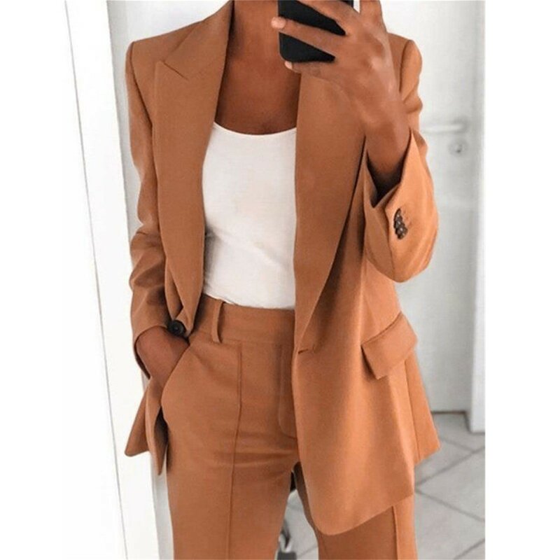 Women's Plus Size Elegant Slim Fitted Suit Jacket Fashion Leisure Lapel Temperament Solid Color Blazer Women Clothing