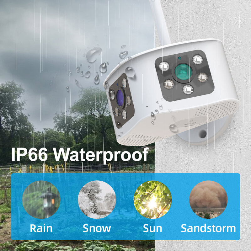 Cámara IP de seguridad para exteriores, videocámara 4K de 8MP con WIFI, ángulo de visión amplio de 180 °, detección humana por Ia, lente Dual panorámica, vigilancia fija para el hogar
