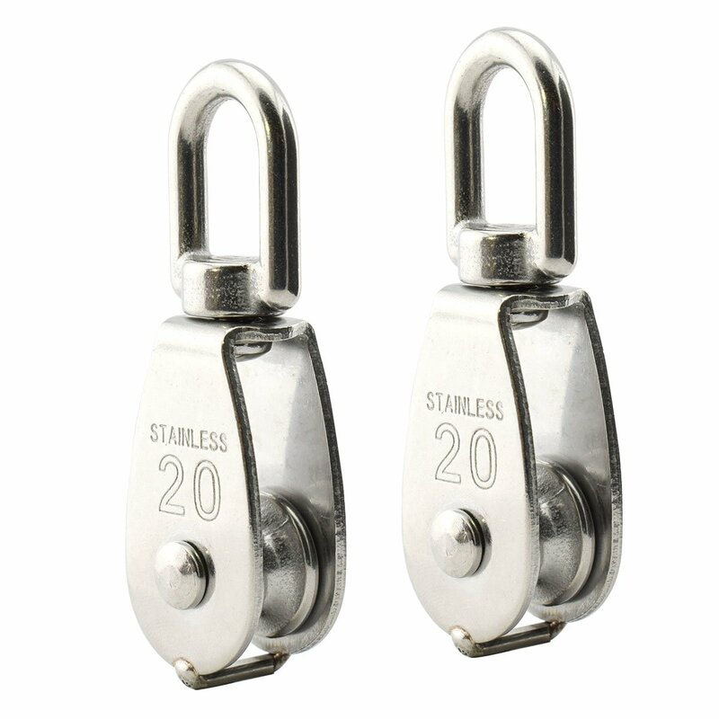 2PCS M20 Lifting Single Pulley Stainless Steel Heavy Duty Single Wheel Swivel Lifting Rope Pulley Block