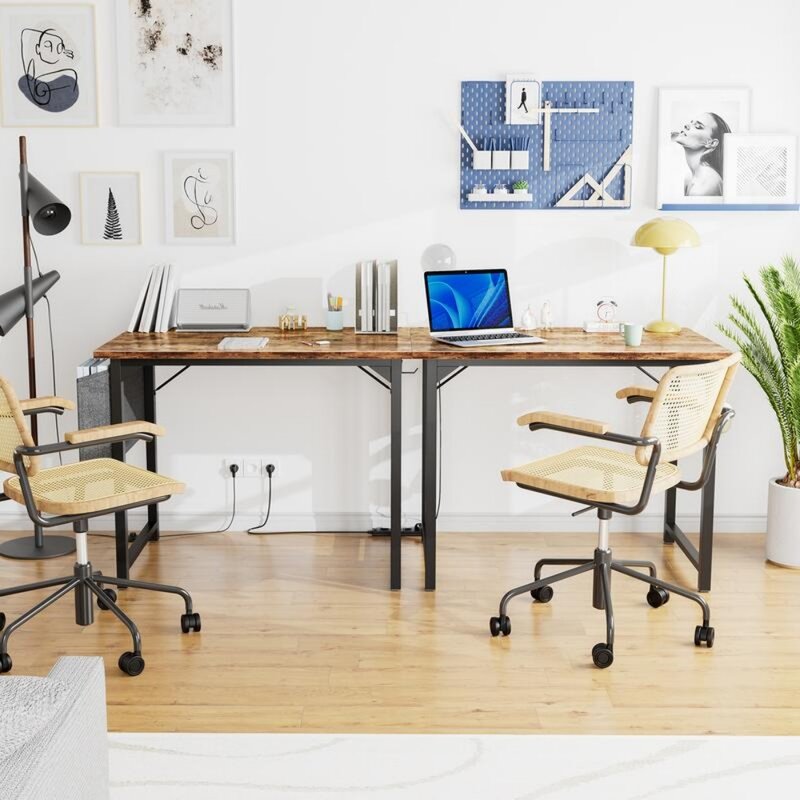 Biurko komputerowe, biurko robocze z torbą do przechowywania i żelazny hak, drewniana na biurko domowa, biurko komputerowe w sypialni