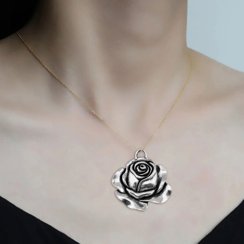 Collana in argento con ciondolo a forma fiore 3D in stile retrò per orecchini fai da te, collana con perline fiori