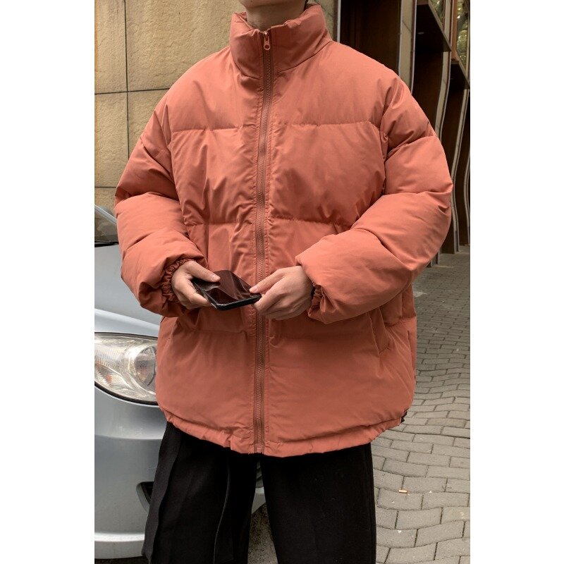 Jaket katun pria, 2023 kasual kerah berdiri warna solid, katun, jaket tahan angin hangat