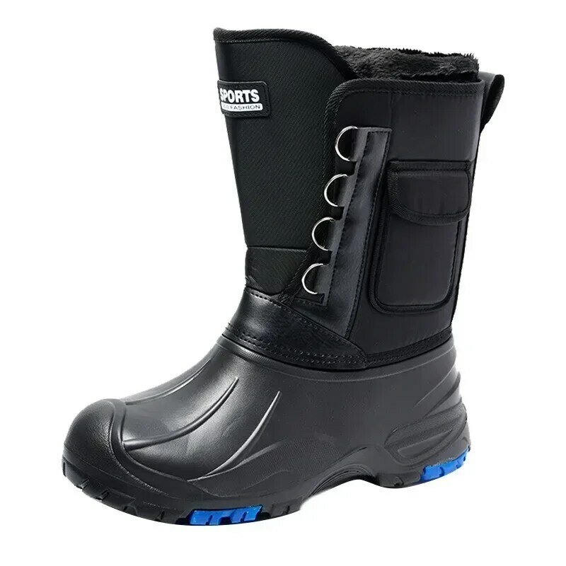 Sapatos de algodão impermeáveis com unhas de aço para homens, montanhismo nevado, botas de pesca, sapatos quentes engroçados, 2024
