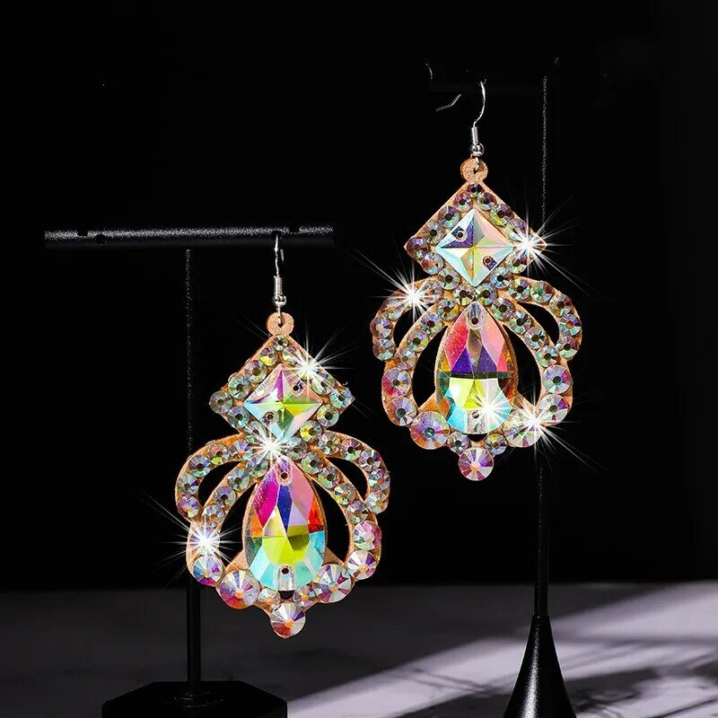 Anting tari perut perhiasan kristal buatan tangan Bling Aksesori kostum pertunjukan antialergi berlian imitasi perak kualitas mewah