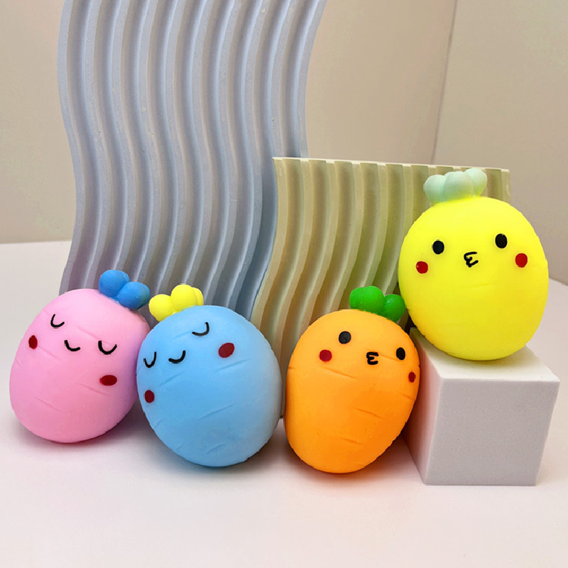 Summer Kawaii Decompress Carrot TPR Decompress Cartoon Radish Imitation Vegetable Vent ball Fidgeting Kids Toy Gift Decorations