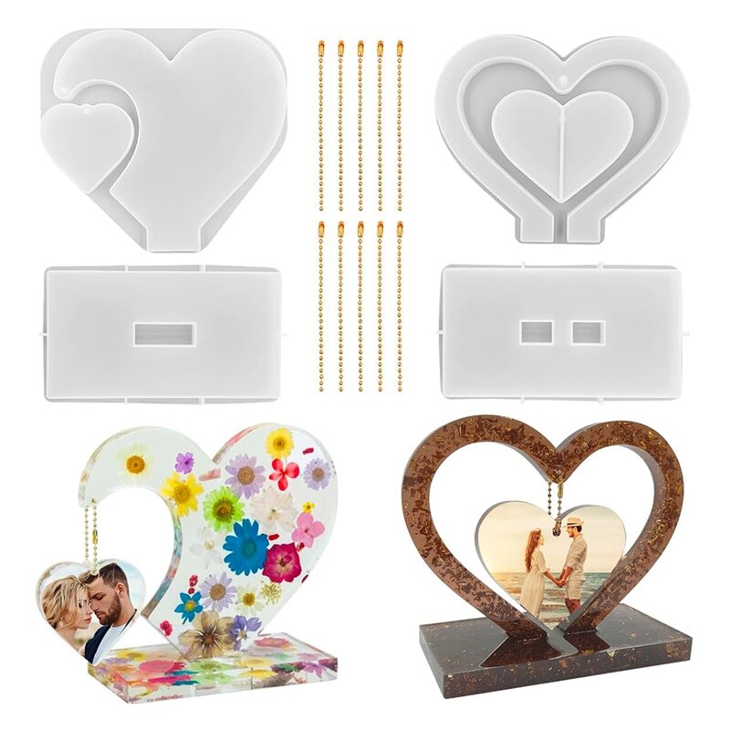 2 Set Heart Shape 3D Photo Frame Silicone Mold For Resin DIY Personalised Picture Frame