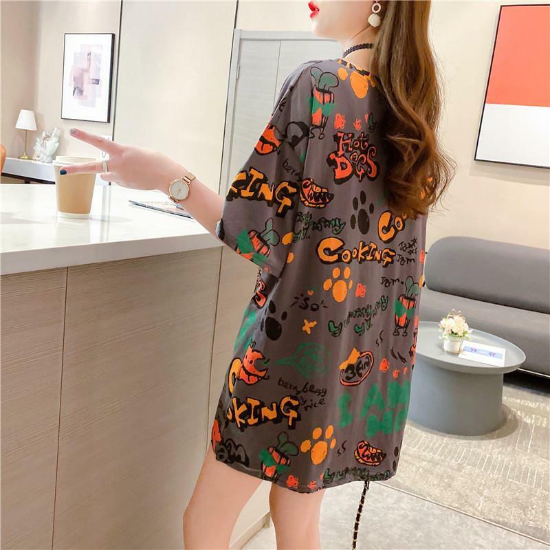 Commute Letter Printed Korean T-shirt 2024 Summer Casual Short Sleeve Women's Clothing O-Neck Streetwear Cartoon Loose Pullovers