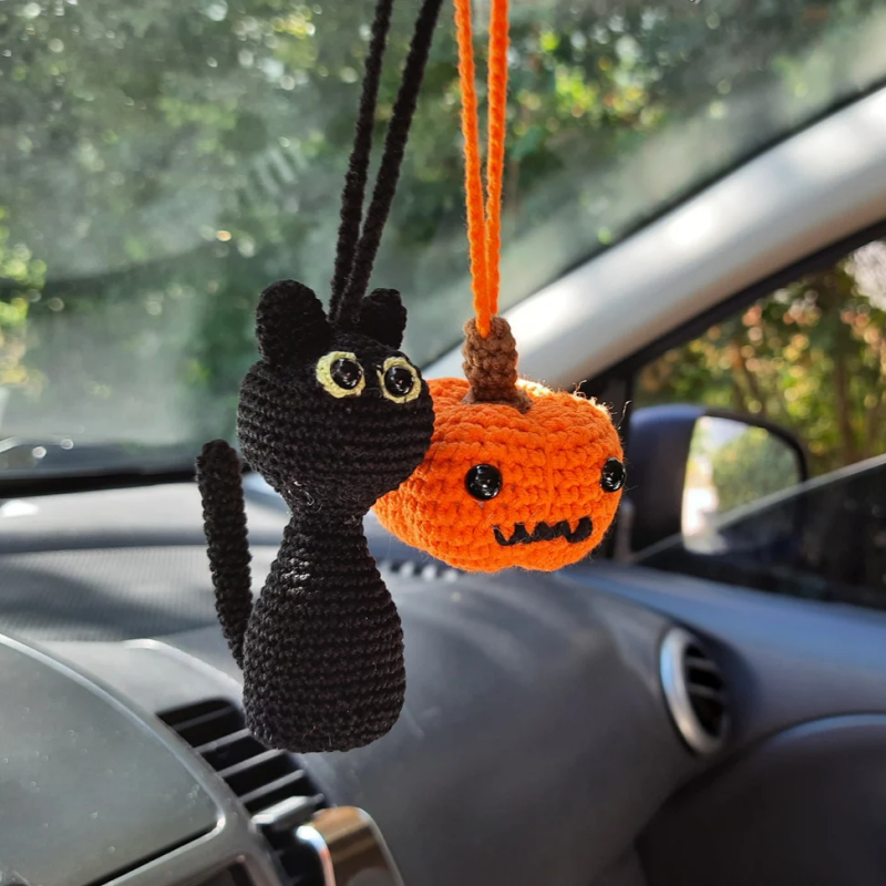 Lindo colgante de felpa suave para mujer, calabaza creativa, Gato Negro, accesorios de coche, decoración de coche, regalo de Halloween