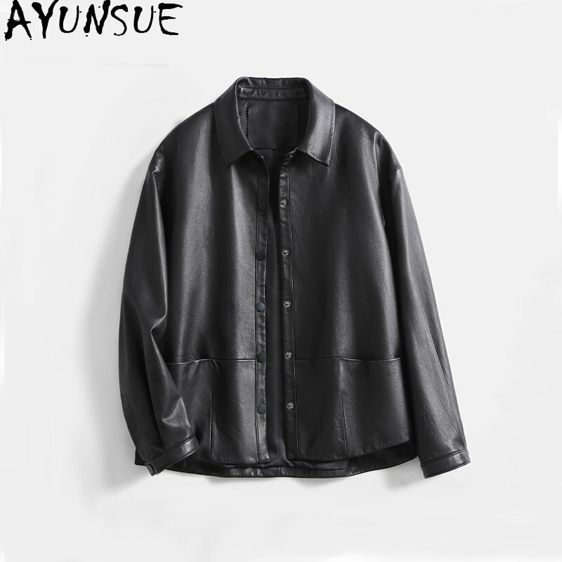 AYUNSUE Высококачественная куртка из натуральной овечьей кожи для женщин 2023 натуральная кожа пальто повседневные свободные кожаные куртки женская кожаная куртка