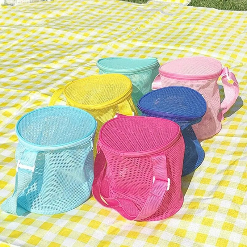 Bolsa de juguetes de playa para niños, bolsa portátil con correa ajustable, gran capacidad, plegable, para exteriores, de malla, suministros de playa