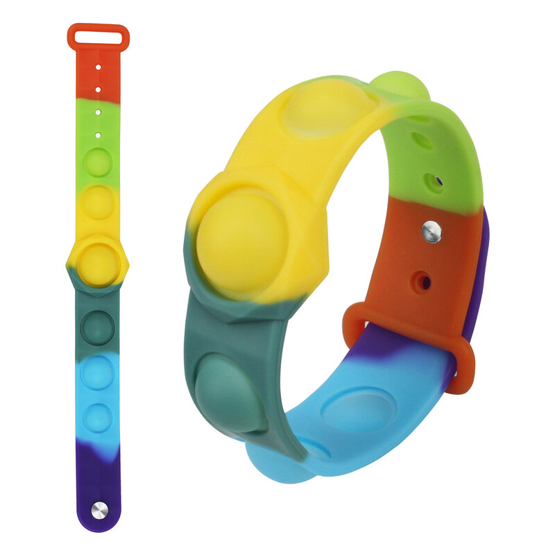 Pulseira de silicone para alívio do estresse, brinquedo sensorial para crianças, brinquedo fidget, bolha push, bolha, embalagem de 2 peças