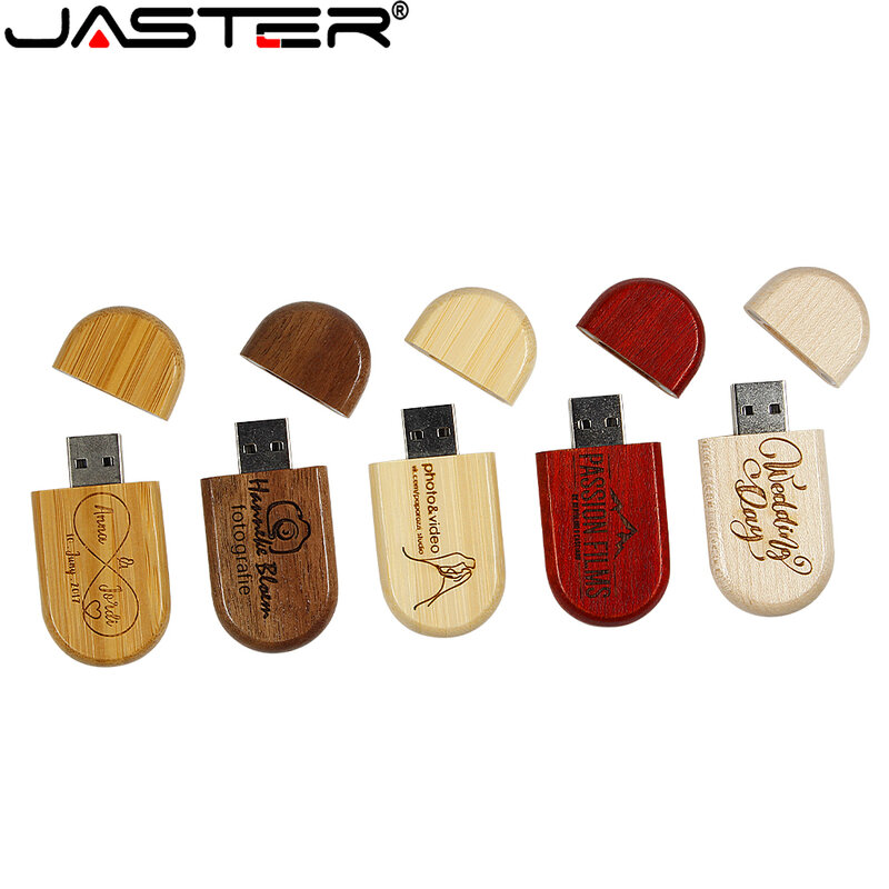 JASTER USB 2.0 flash drive 128GB, flash drive logo khusus kayu Walnut dengan kotak stik memori hadiah bisnis U disk