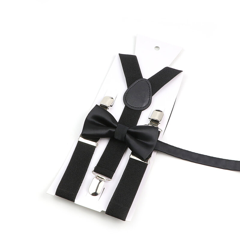 Fashion Classic bianco nero grigio bretella papillon set per uomo bambini elastico Y-back cinghie farfalla matrimonio Groomsman accessorio