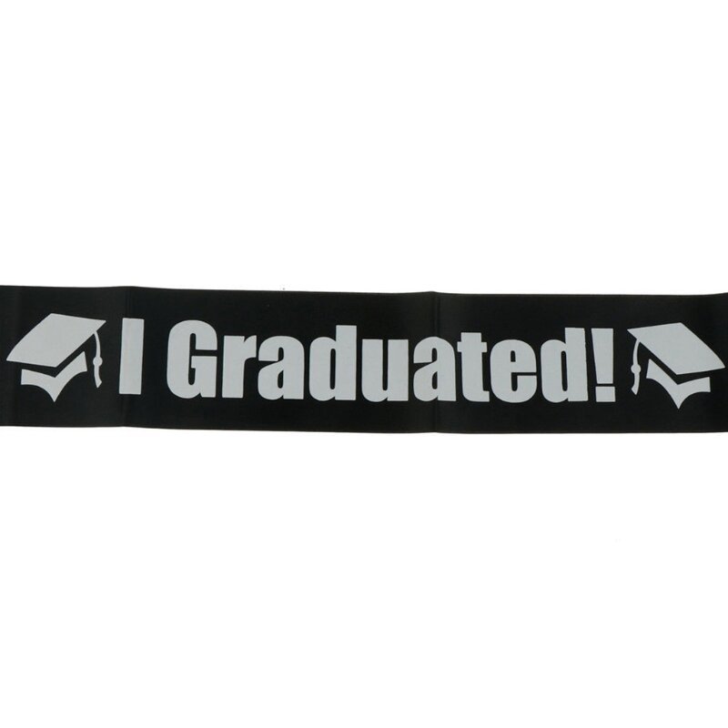 Eu me formei letras faixa cetim preto branco impressão face única graduação alça ombro celebração festa foto adereços