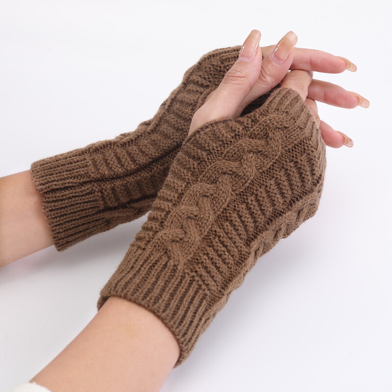 Новые осенне-зимние вязаные перчатки для мужчин и женщин, теплые однотонные универсальные модные корейские варежки на полпальца