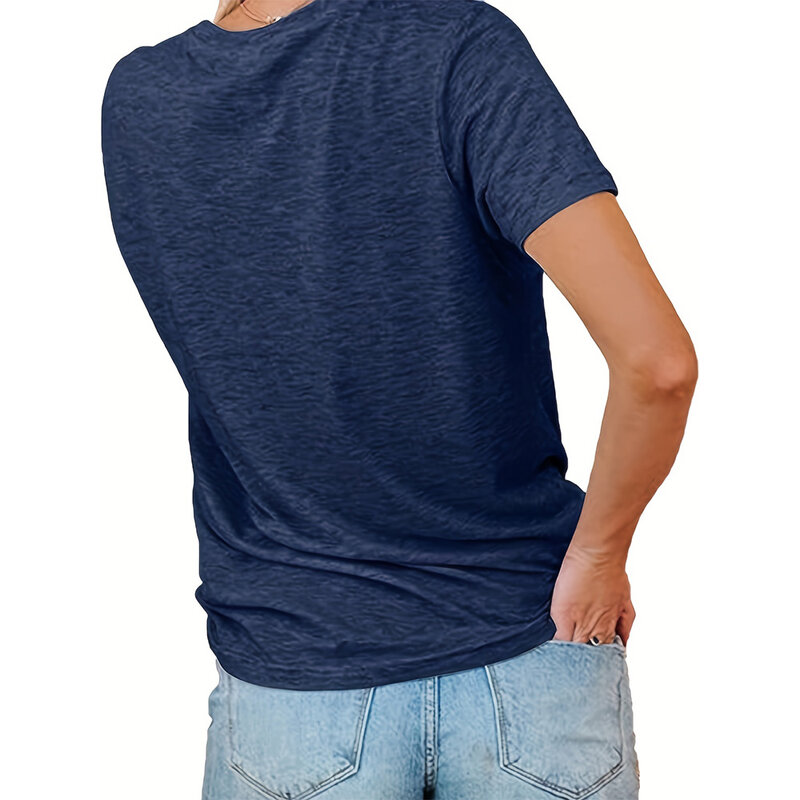 Camiseta holgada de manga corta para mujer, camisa con estampado de patrón, cuello redondo, con fecha, ropa de fiesta, novedad de verano 2024