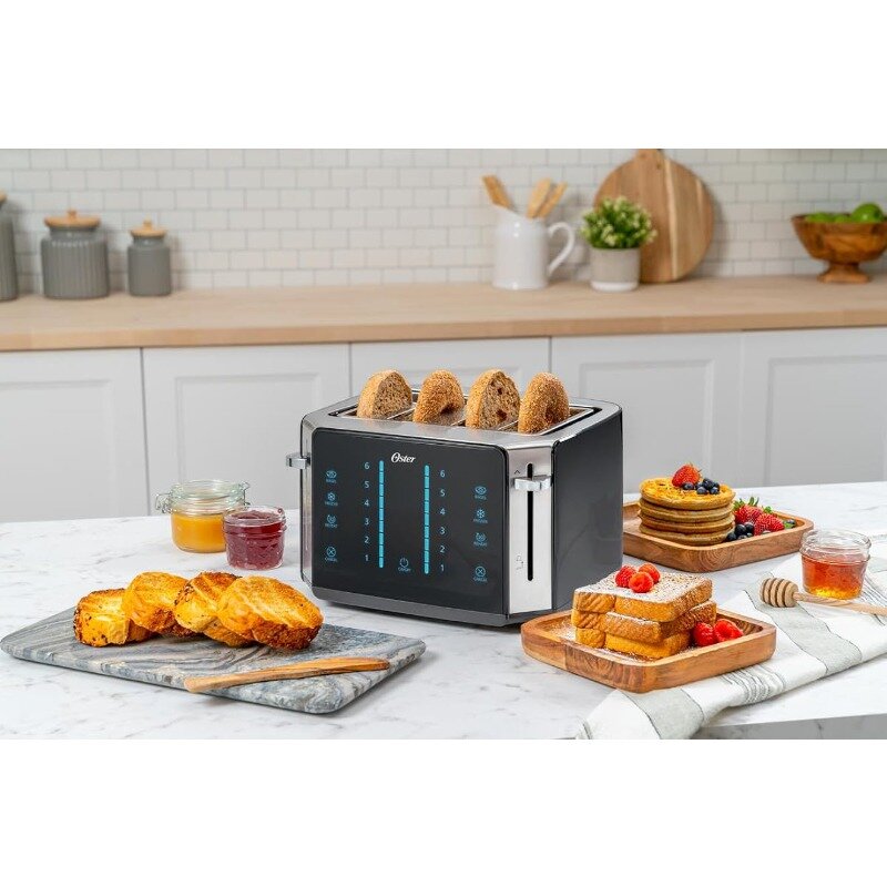 4-Slice Toaster, Screen with 6 Shade Settings and Digital Timer, Black/Stainless Steel