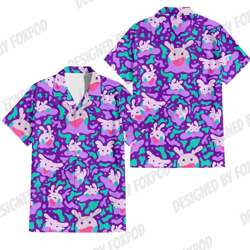 Camisa de manga curta estilo anime masculina, estampado com padrão animal, havaiano extragrande, roupas originais de Harajuku, verão