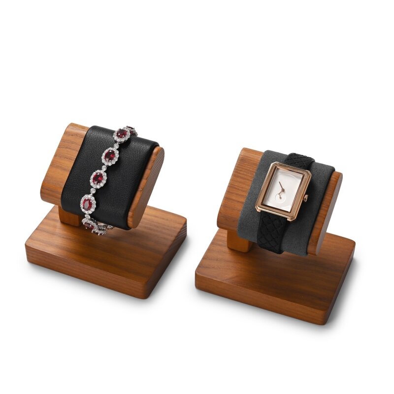 Oirlv tempat jam tangan kayu Tshaped perhiasan berdiri Tampilan hitam Solidwood gelang cincin anting-anting Organizer kayu t-bar jam tangan berdiri