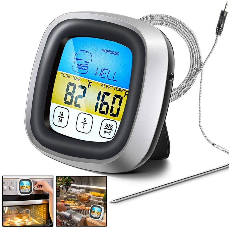 Termometer dapur Digital layar sentuh, alat ukur suhu makanan barbekyu daging, alat pengatur waktu memasak BBQ Steak, 1 buah