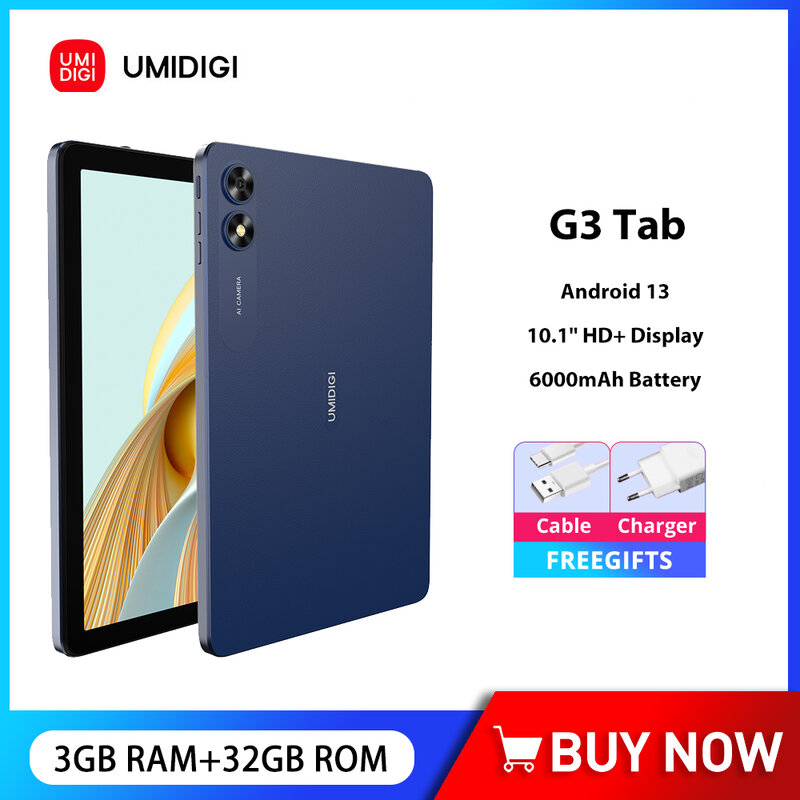 UMIDIGI G3 Tablet, PC Tablet 10.1 inci 3GB RAM + 32GB ROM MT8766 Quad-Core kamera 8MP baterai 6000 mAh Android 13 pengisian cepat