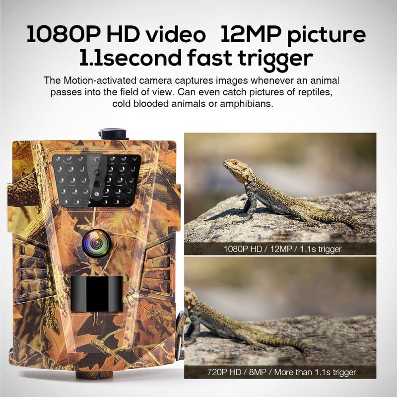 Mini Wild Trail Hunting Camera, visão noturna infravermelha, movimento ao ar livre ativado escotismo, Photo Trap, 0.2S Trigger, 12MP