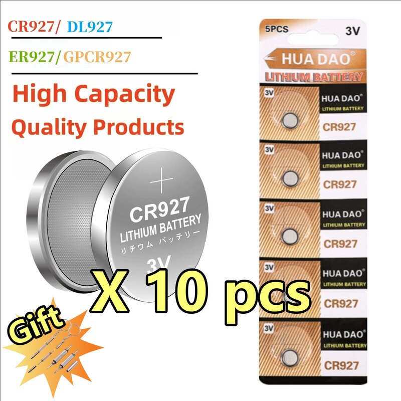 CR927 Lithium Botão Coin Cell Battery, 3V, CR 927, DL927, BR927, LM927, ECR927, BR927-1W, 5011LC, Brinquedo remoto, Calculadora, 10pcs
