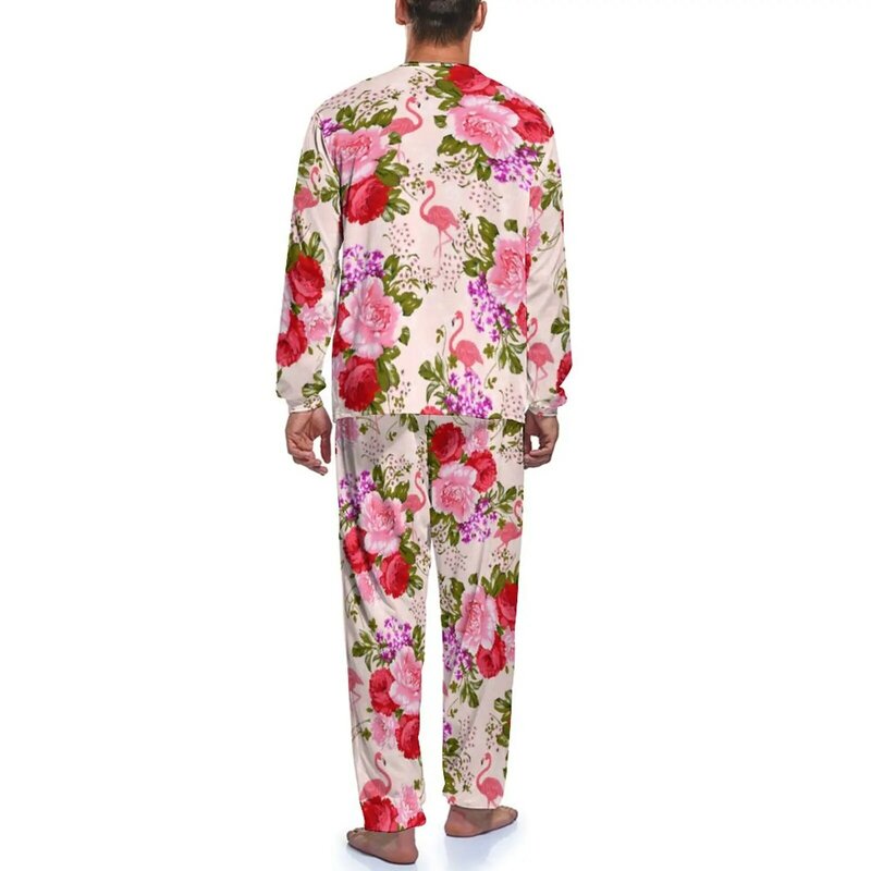 Piyama Bunga Barok Tropis Lengan Panjang Antik Mawar Merah Muda Set Piyama Kamar 2 Potong Pakaian Rumah Mode PRINT Pria Musim Semi