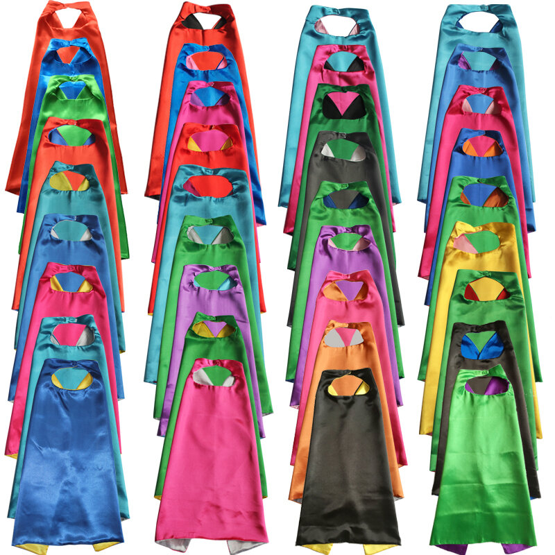 Capes de super-herói com máscara reversível dois coloridos criança capa festa de aniversário favor cetim capas sólida meninos meninas capas de cetim