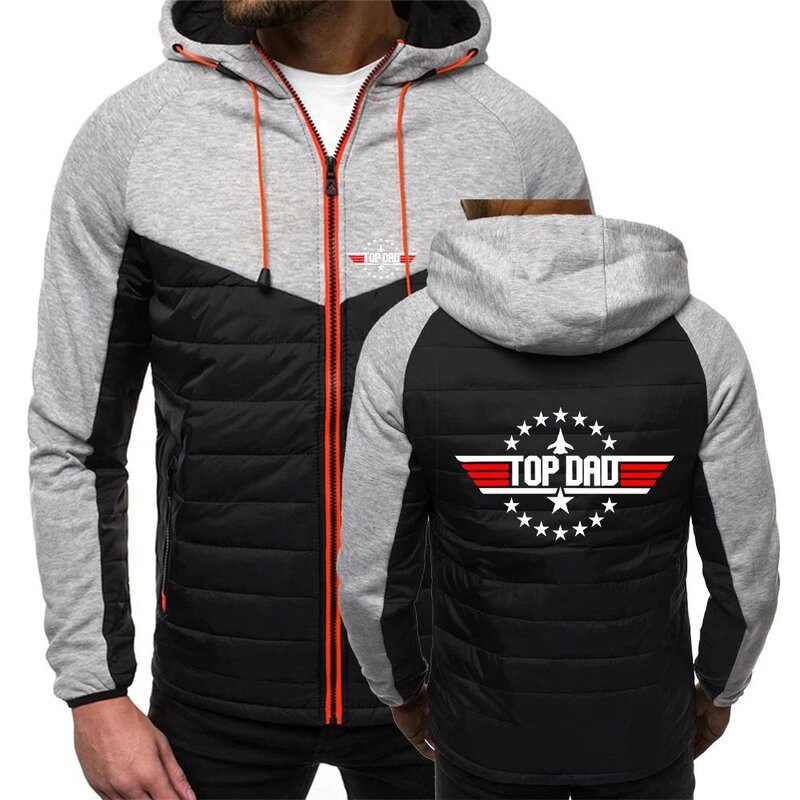 TOP DAD TOP GUN Movie Men's Autumn and Winter Hip Hop Patchwork Designe Seven-color Cotton-padded Clothes Hooded Printing Coats