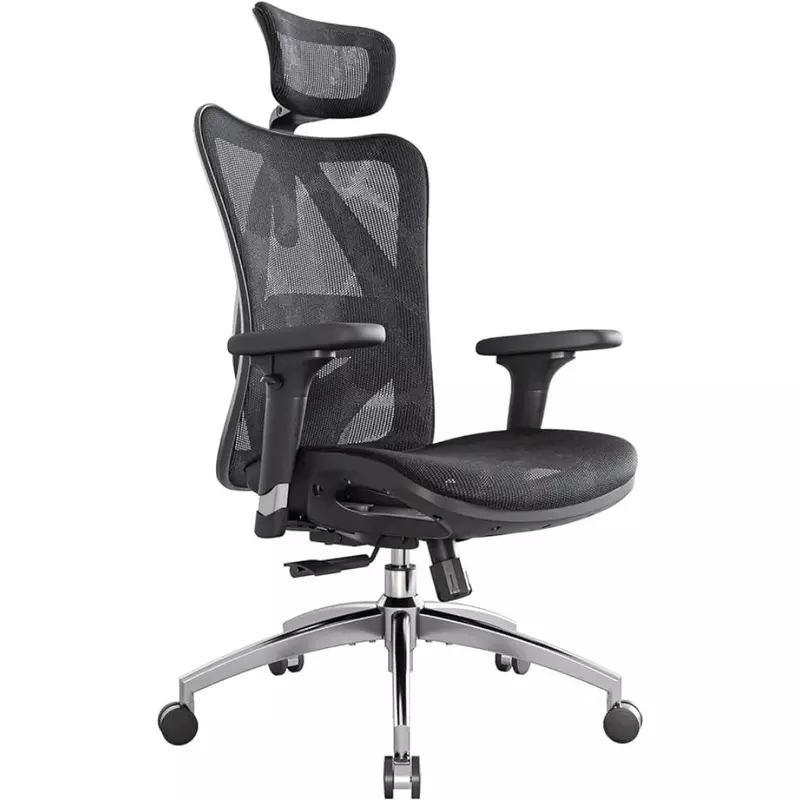 Эргономичный офисный стул SIHOO M57 с 3 подлокотниками, поддержка поясницы и регулируемый подголовник с функцией наклона спины, черный