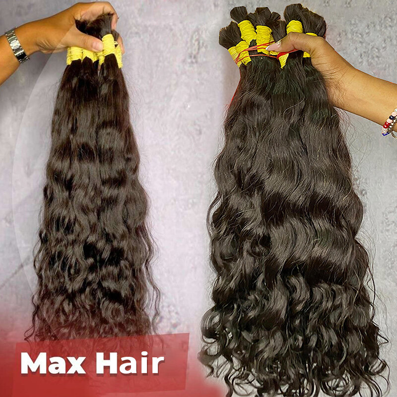 Maxhair-mechones de cabello humano negro Natural sin trama para mujer, a granel para trenzar extensiones de cabello, ondas profundas, 100% cabello sin procesar