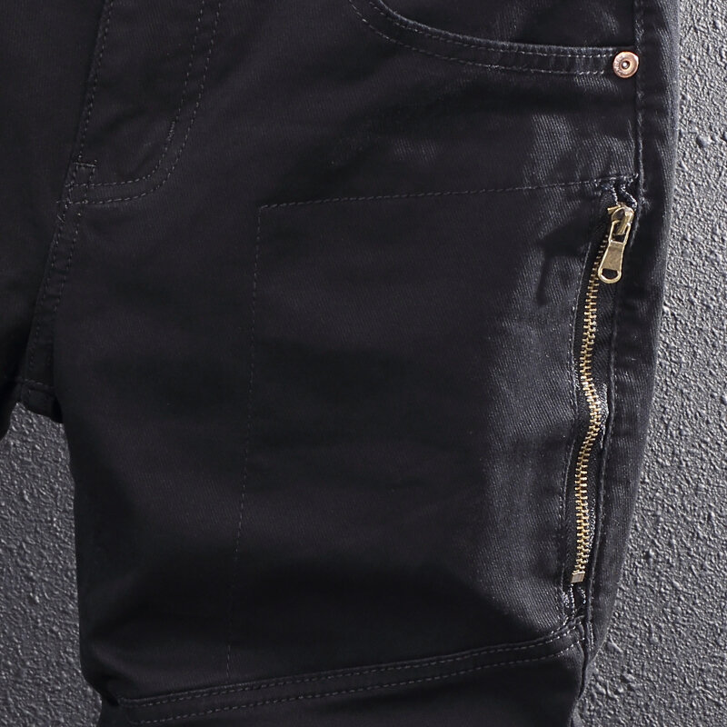 بنطلون جينز رجالي عصري أسود قابل للتمدد ومناسب للجينز مصمم بسوستة جيب سراويل هيب هوب للرجال