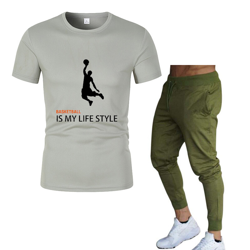 Combinaison de sport décontractée pour homme, pantalon de survêtement à manches courtes, séchage rapide, peinture de basket-ball, tendance, printemps, été