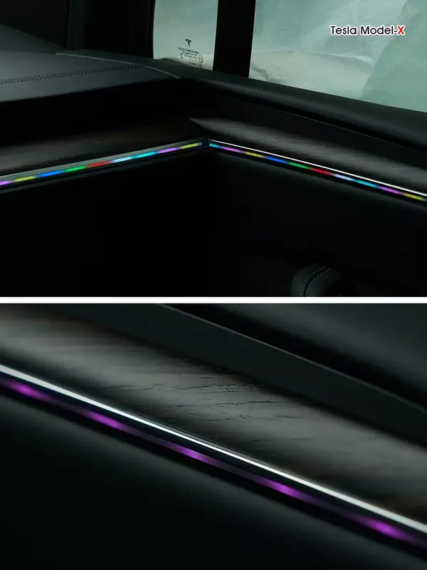 باب السيارة مصباح محيط LED ، نقش بالليزر ، تحكم بالبلوتوث ، وحدة التحكم المركزية ، ضوء الجو Tesla Model X ، الألوان