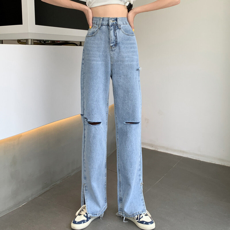 Nowe, dżinsowe kobiety 2023 dżinsy z prostymi nogawkami kobieta z wysokim stanem spodnie dla kobiet ubrania Vintage Streetwear odzież damska Denim