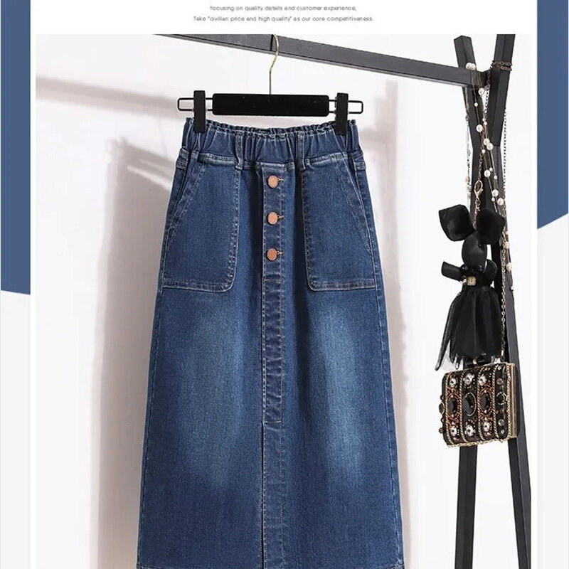 Saia jeans retrô de cintura alta para mulheres, saia reta em linha A, moda feminina, dividida, outono