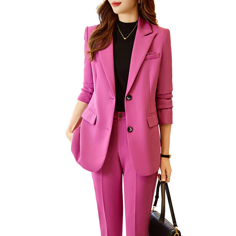 여성 비즈니스 세트, 고급스러운 느낌의 세련된 스타일, 스몰 템퍼러먼트, 레저 세트 세트 재킷, 용수철 가을