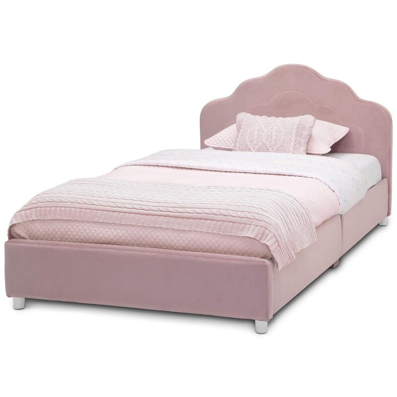 Children Upholstered Twin Bed, Rose Pink, 42.13x80.25x33.5 Inch (Pack of 1)