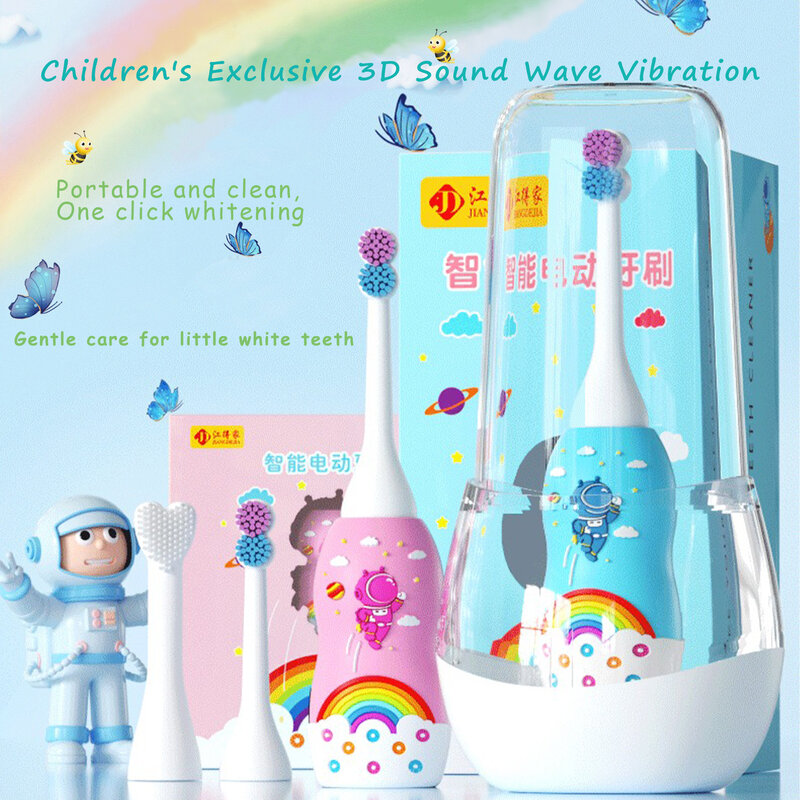 Escova de Dentes Elétrica para Crianças, Silicone Soft Brush Head, 360 ° Oral Cleaning Design, Adequado para 2 a 15 Anos de Idade