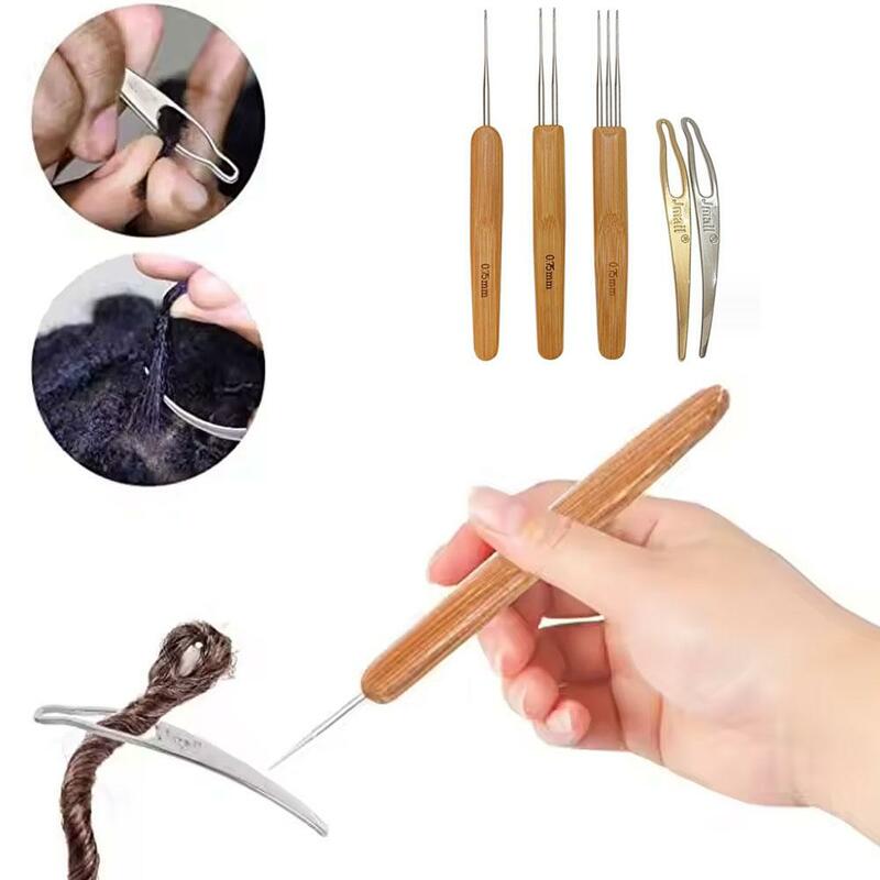 Dreadlocks de ganchillo de madera, aguja trenzada, herramientas para pelucas de plumas, enhebrador de pelo, agujas de ganchillo para tejer, extensión de gancho, W4S0