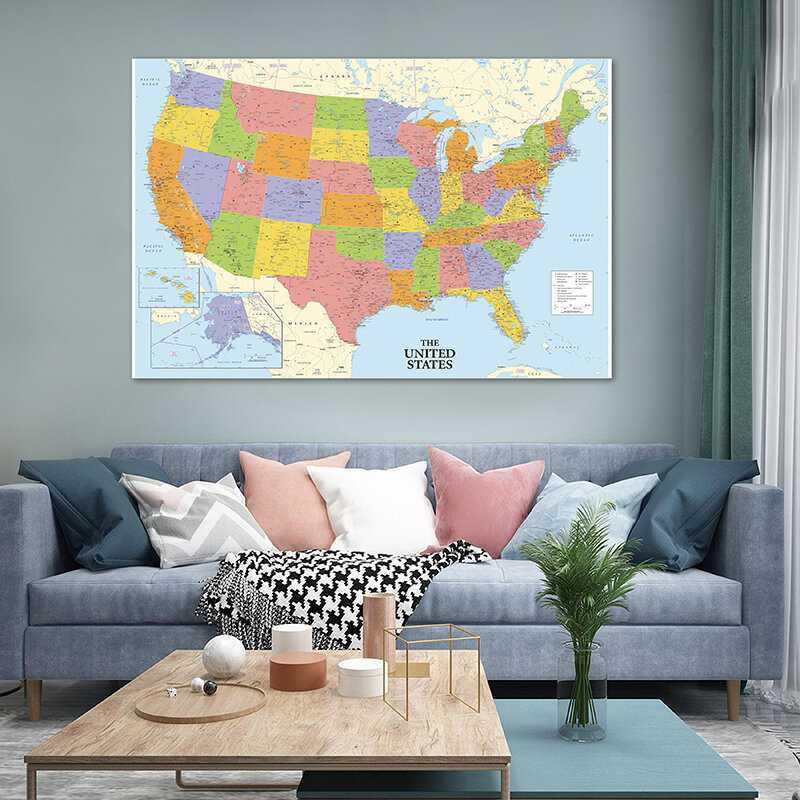 120*80cm USA mapa szczegółowe włókniny płótnie malarstwo ścienne plakat artystyczny dekoracyjne wydruki salon Home Decor szkolne