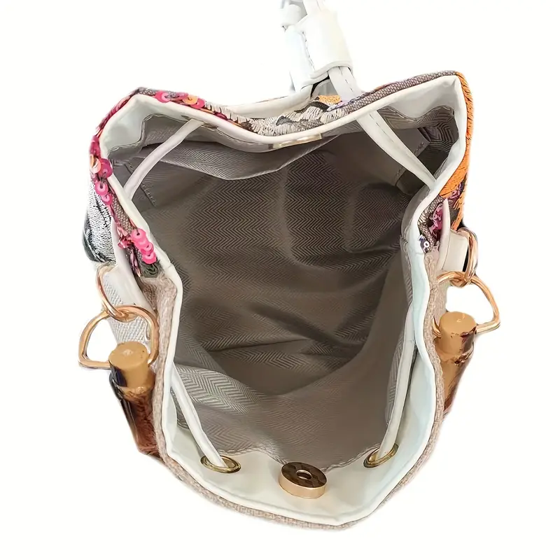 Модные сумки-ведра с блестками и вышивкой, женские сумочки Baboom, соломенные сумки через плечо с цветами, пляжная сумка-тоут