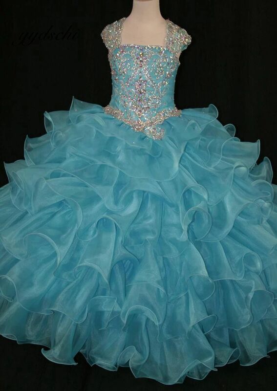 2023 cristalli di lusso perline ragazze Pageant Gown Puffy Organza abbigliamento per bambini Party Prom Dress Flower Girl Dress Size 2-16Years