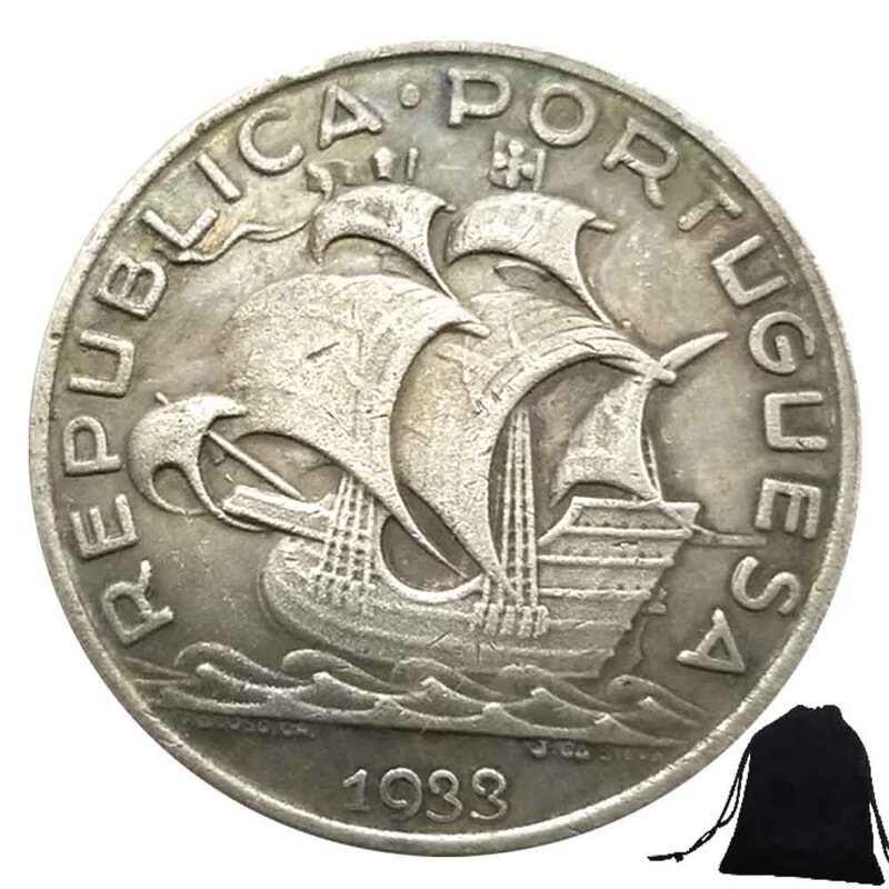 Lusso storico portogallo buona fortuna divertente coppia moneta d'arte/moneta da discoteca/buona fortuna moneta tascabile commemorativa + borsa regalo